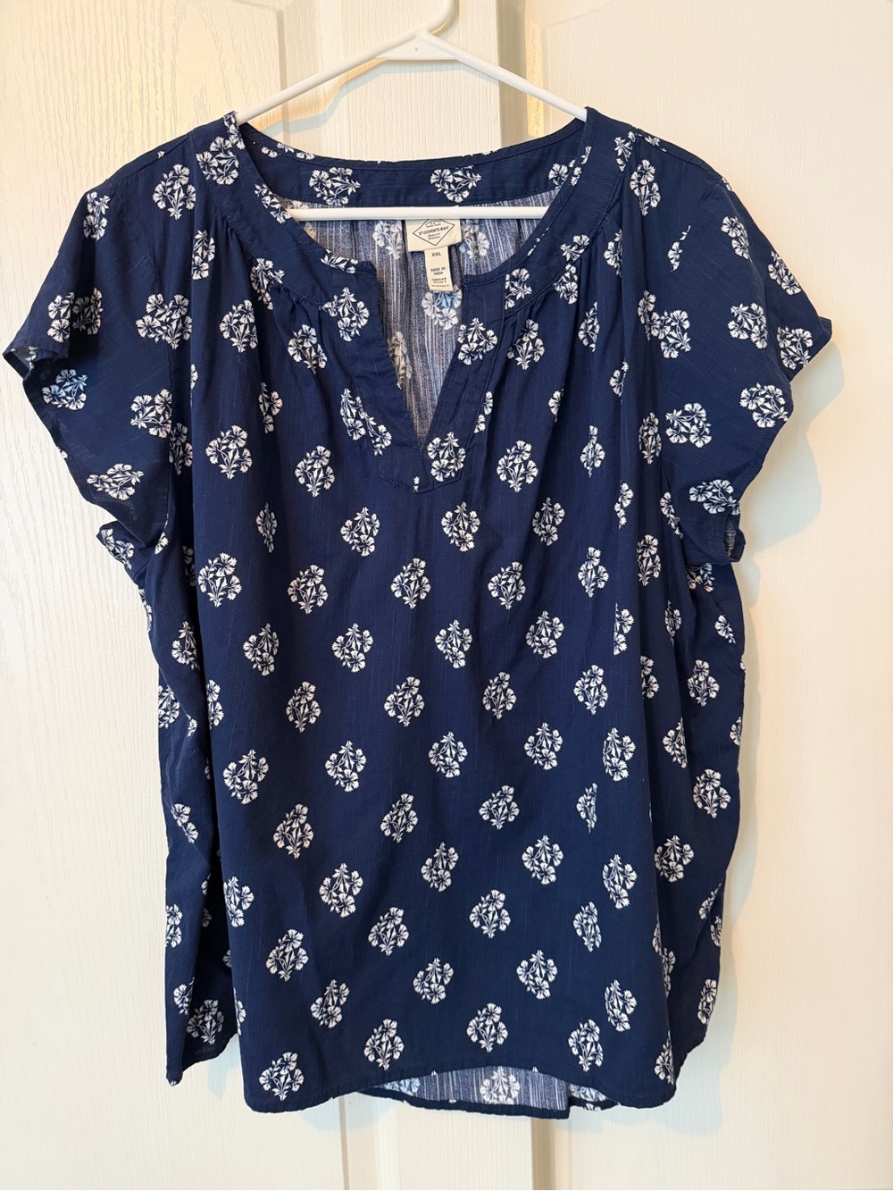 St. John's Bay Navy Floral Split-Neck Blouse